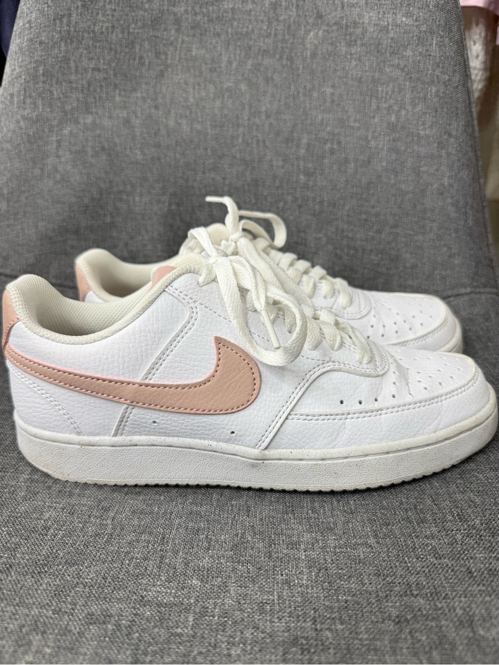 Nike Women's Court Vision Low Next Nature sneakers in White and Pink Oxford